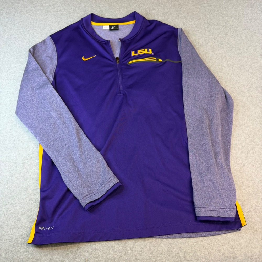 Nike LSU Tigers Dri-FIT Quarter Zip Pullover Mens Large Purple DJ Mangas Issued